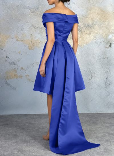 A-Line Off-The-Shoulder Sleeveless Satin Bridesmaid Dresses With Pleated