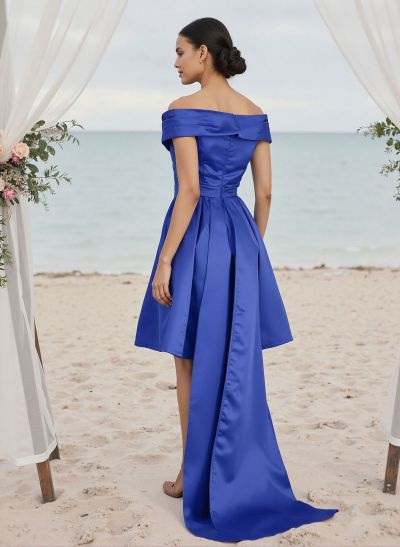 A-Line Off-The-Shoulder Sleeveless Satin Bridesmaid Dresses With Pleated