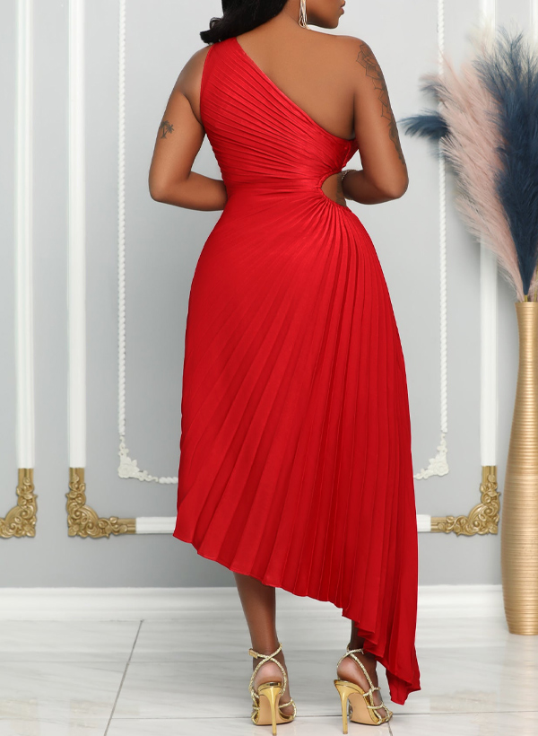 A-Line One-Shoulder Sleeveless Silk Like Satin Bridesmaid Dresses With Pleated