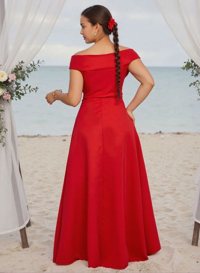 A-Line Off-The-Shoulder Sleeveless Satin Bridesmaid Dresses With Ruffle