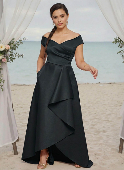 A-Line Off-The-Shoulder Sleeveless Satin Bridesmaid Dresses With Ruffle