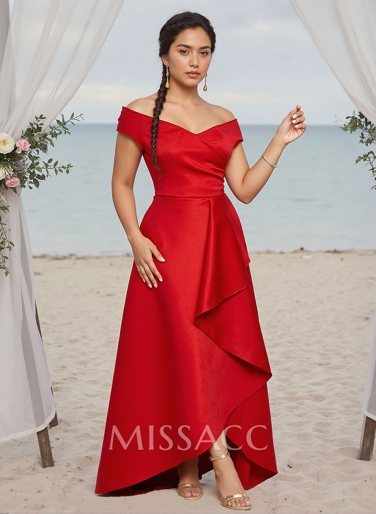 A-Line Off-The-Shoulder Sleeveless Satin Bridesmaid Dresses With Ruffle A-Line Off-The-Shoulder Sleeveless Satin Bridesmaid Dresses With Ruffle