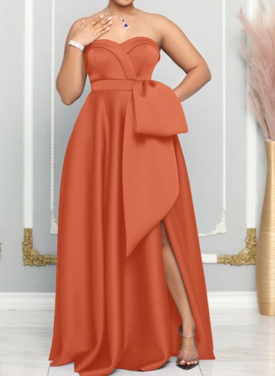 A-Line Sweetheart Sleeveless Satin Bridesmaid Dresses With Bow(s)/High Split