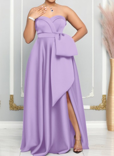 A-Line Sweetheart Sleeveless Satin Bridesmaid Dresses With Bow(s)/High Split