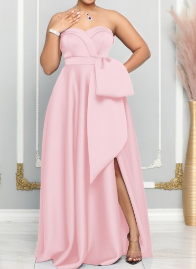 A-Line Sweetheart Sleeveless Satin Bridesmaid Dresses With Bow(s)/High Split