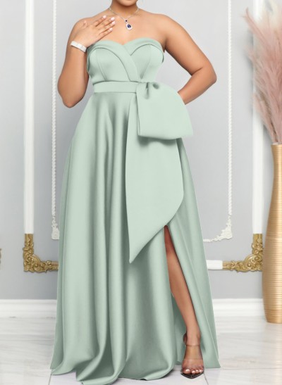 A-Line Sweetheart Sleeveless Satin Bridesmaid Dresses With Bow(s)/High Split