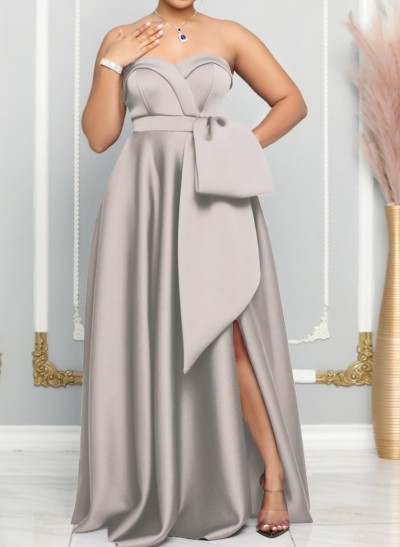 A-Line Sweetheart Sleeveless Satin Bridesmaid Dresses With Bow(s)/High Split