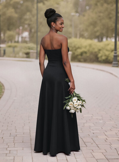 A-Line Sweetheart Sleeveless Satin Bridesmaid Dresses With Bow(s)/High Split