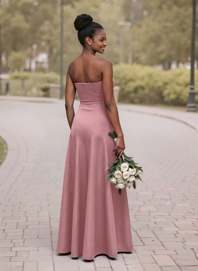 A-Line Sweetheart Sleeveless Satin Bridesmaid Dresses With Bow(s)/High Split