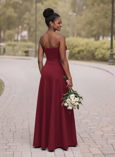 A-Line Sweetheart Sleeveless Satin Bridesmaid Dresses With Bow(s)/High Split
