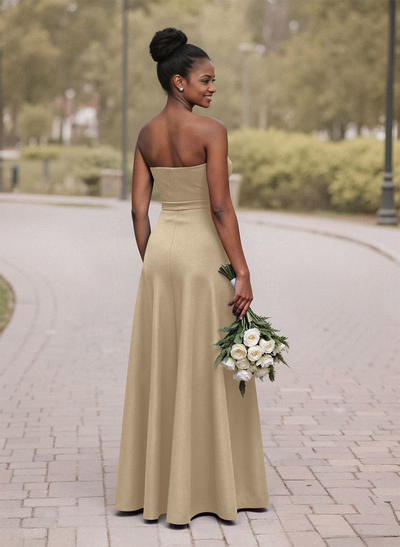 A-Line Sweetheart Sleeveless Satin Bridesmaid Dresses With Bow(s)/High Split