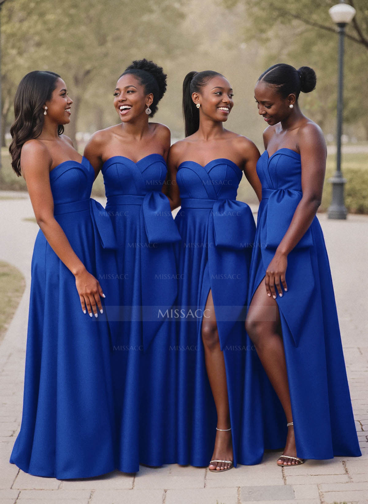 A-Line Sweetheart Sleeveless Satin Bridesmaid Dresses With Bow(s)/High Split