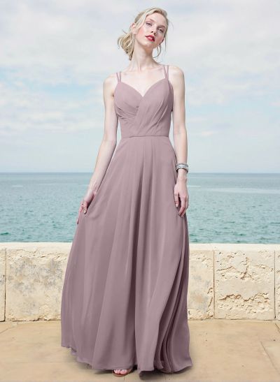 A-Line V-Neck Sleeveless Floor-Length Chiffon Bridesmaid Dresses