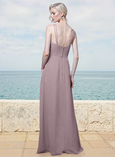 A-Line V-Neck Sleeveless Floor-Length Chiffon Bridesmaid Dresses