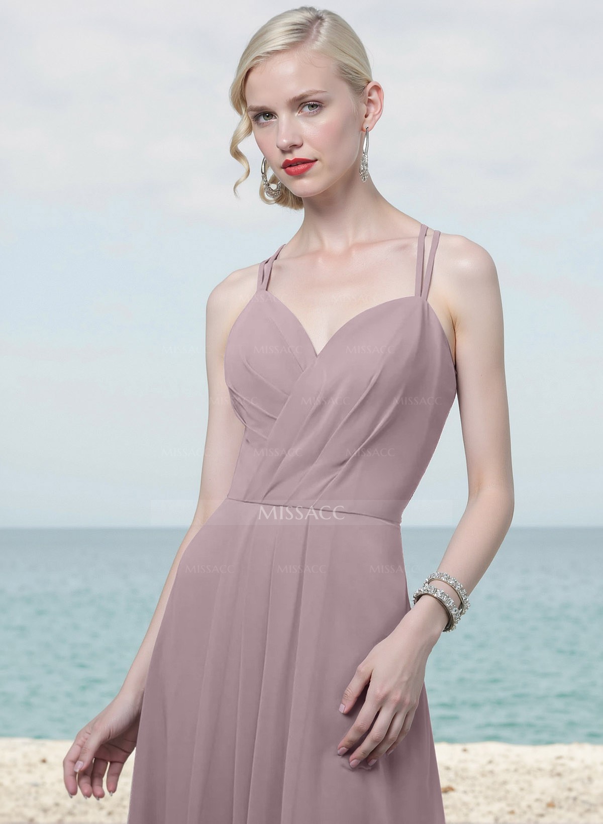 A-Line V-Neck Sleeveless Floor-Length Chiffon Bridesmaid Dresses