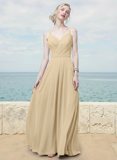 A-Line V-Neck Sleeveless Floor-Length Chiffon Bridesmaid Dresses