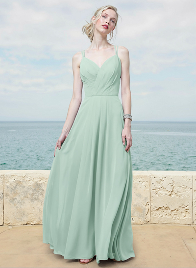 A-Line V-Neck Sleeveless Floor-Length Chiffon Bridesmaid Dresses