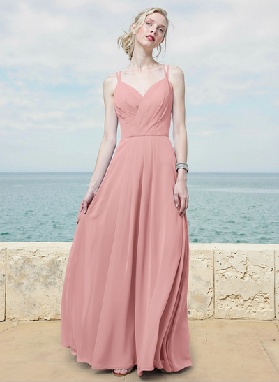 A-Line V-Neck Sleeveless Floor-Length Chiffon Bridesmaid Dresses