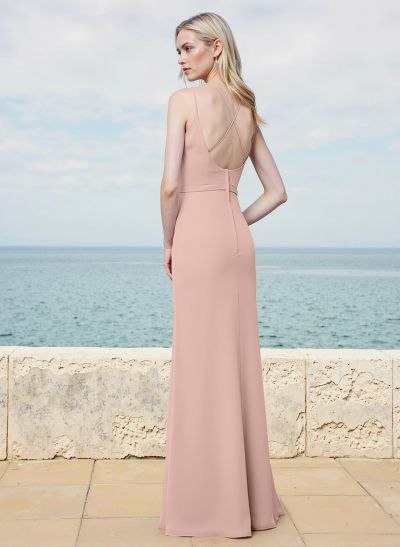 Sheath/Column Cowl Neck Sleeveless Floor-Length Chiffon Bridesmaid Dresses