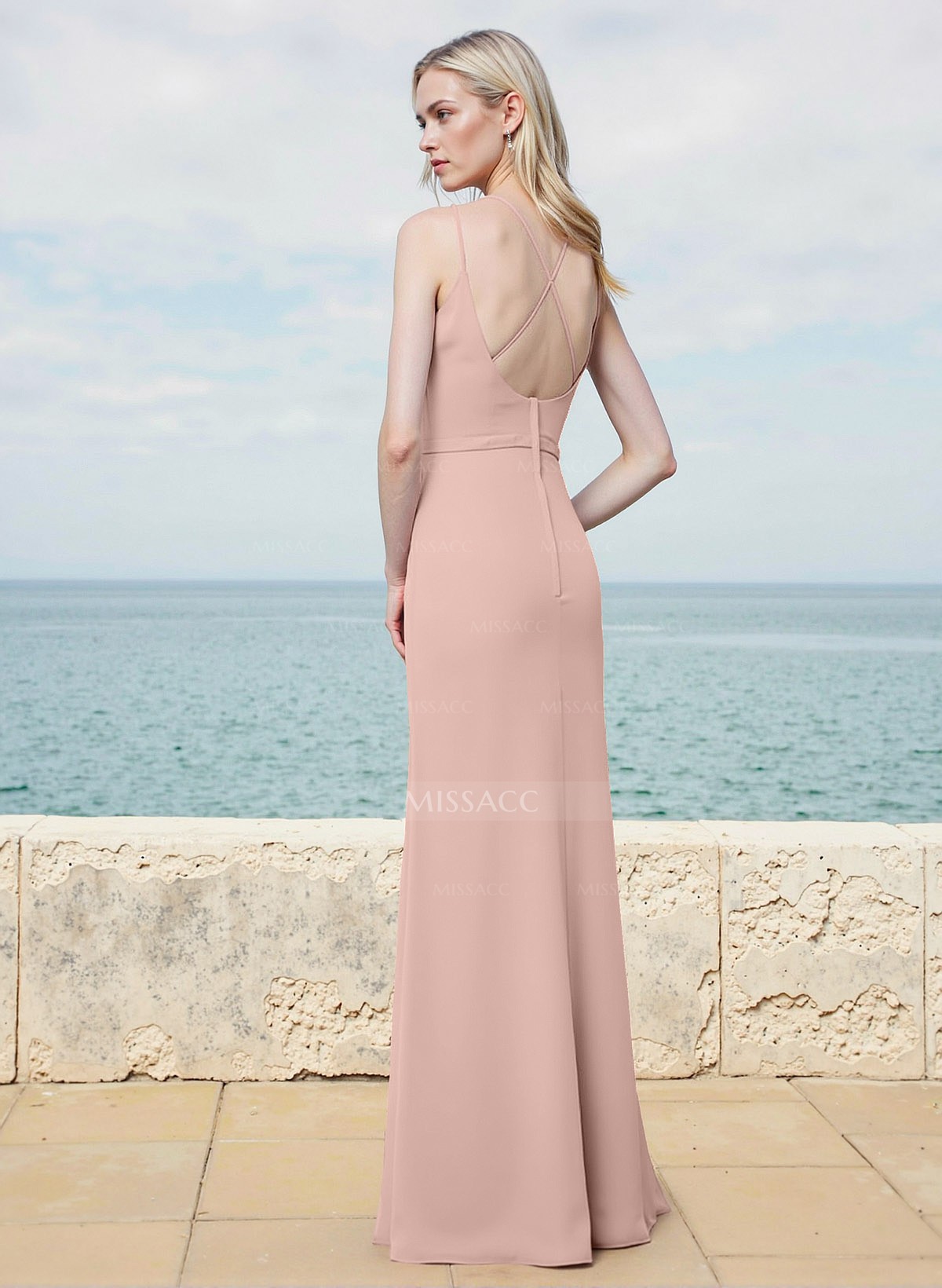 Sheath/Column Cowl Neck Sleeveless Floor-Length Chiffon Bridesmaid Dresses