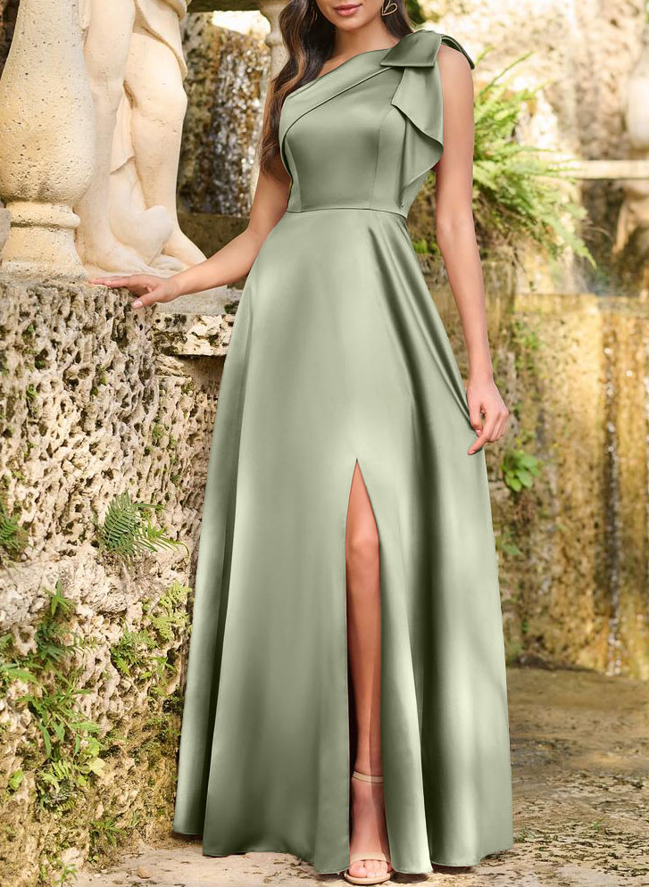 One-Shoulder A-Line Satin Bridesmaid Dresses With Bow(s)