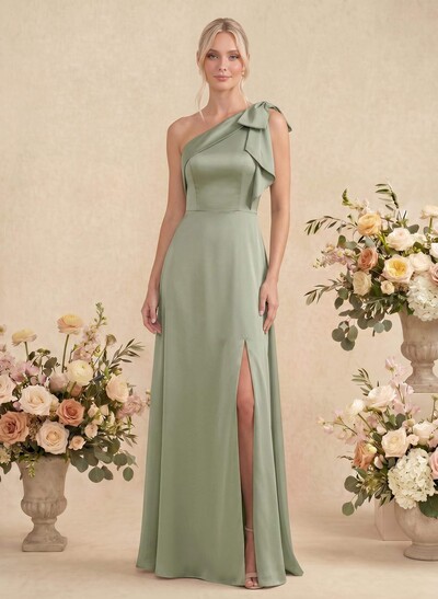One-Shoulder A-Line Satin Bridesmaid Dresses With Bow(s)