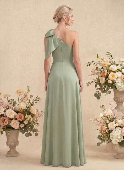 One-Shoulder A-Line Satin Bridesmaid Dresses With Bow(s)