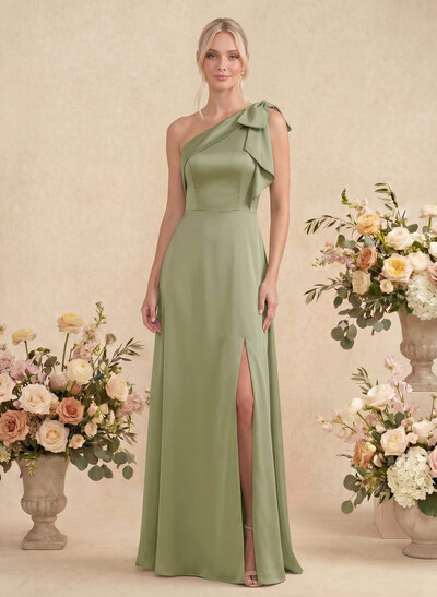 One-Shoulder A-Line Satin Bridesmaid Dresses With Bow(s)