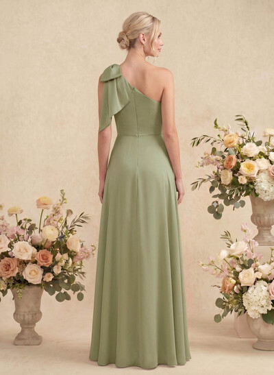 One-Shoulder A-Line Satin Bridesmaid Dresses With Bow(s)