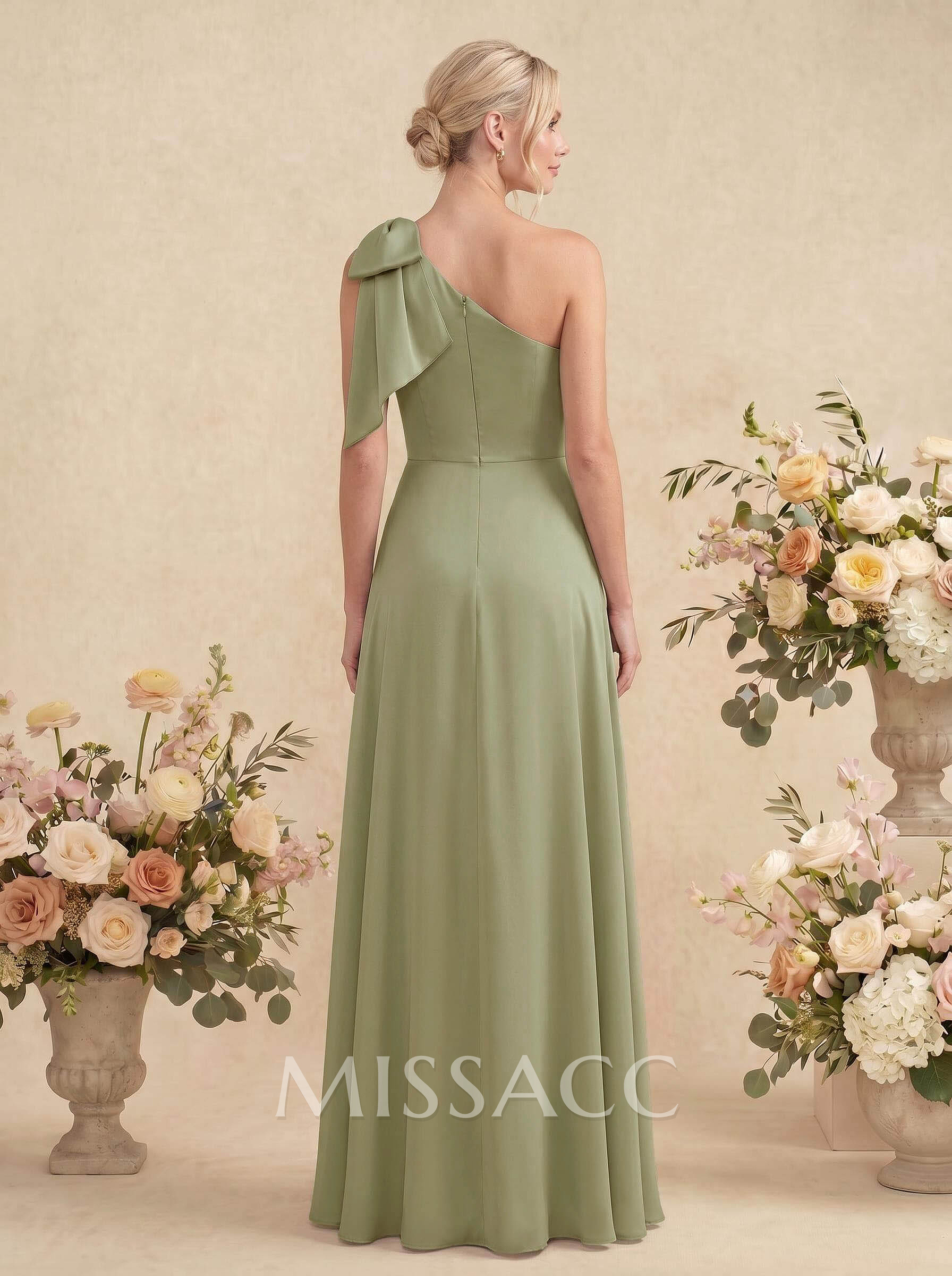 One-Shoulder A-Line Satin Bridesmaid Dresses With Bow(s)