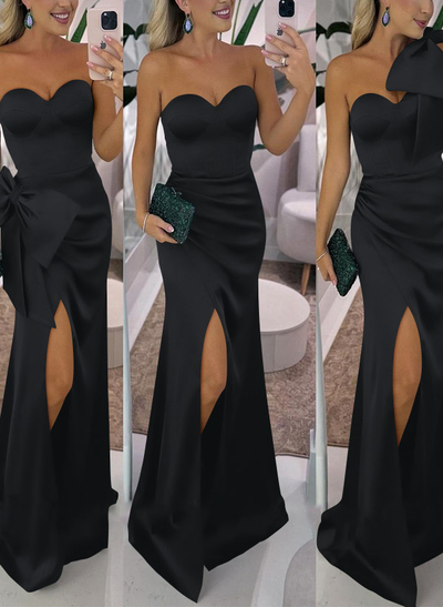 Sheath/Column Satin(Non-Stretch) Bridesmaid Dresses With Detachable Bow(s)