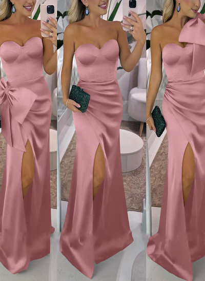 Sheath/Column Satin(Non-Stretch) Bridesmaid Dresses With Detachable Bow(s)