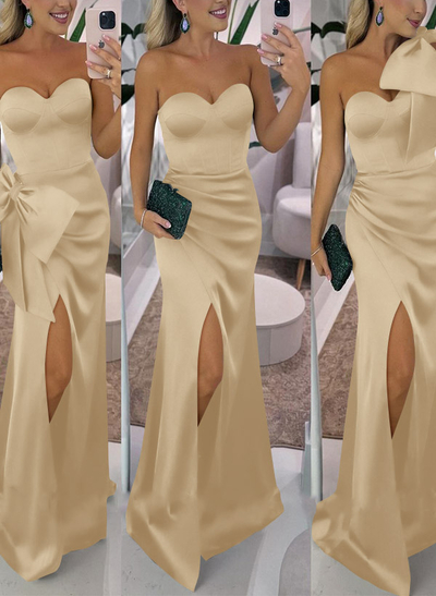 Sheath/Column Satin(Non-Stretch) Bridesmaid Dresses With Detachable Bow(s)