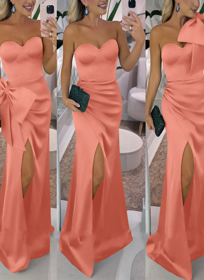 Sheath/Column Satin(Non-Stretch) Bridesmaid Dresses With Detachable Bow(s)