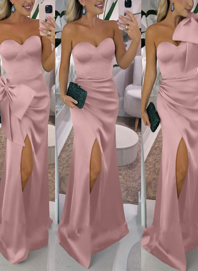 Sheath/Column Satin(Non-Stretch) Bridesmaid Dresses With Detachable Bow(s)