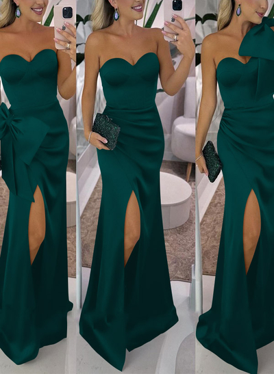 Sheath/Column Satin(Non-Stretch) Bridesmaid Dresses With Detachable Bow(s)