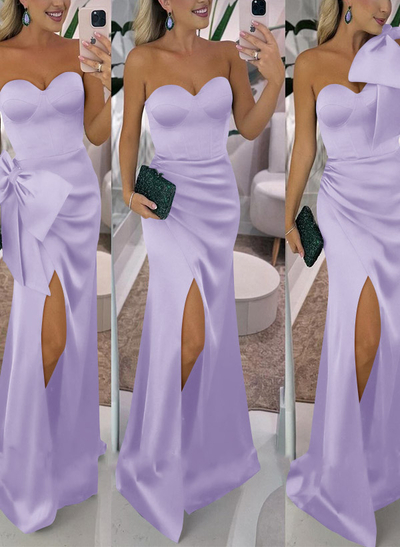 Sheath/Column Satin(Non-Stretch) Bridesmaid Dresses With Detachable Bow(s)