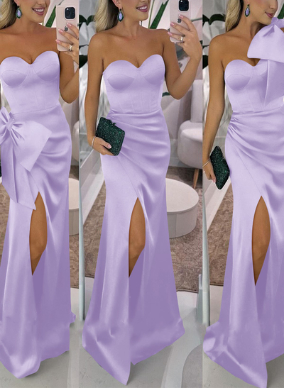 Sheath/Column Satin(Non-Stretch) Bridesmaid Dresses With Detachable Bow(s)