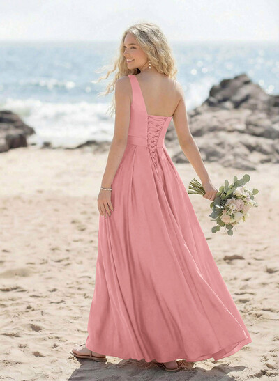 A-Line One-Shoulder Acetate Satin Bridesmaid Dresses With High Split