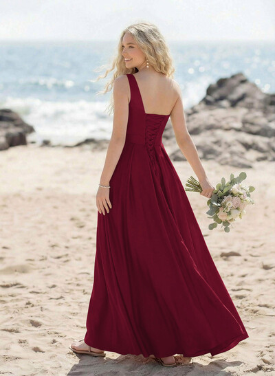 A-Line One-Shoulder Acetate Satin Bridesmaid Dresses With High Split
