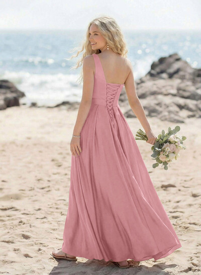 A-Line One-Shoulder Acetate Satin Bridesmaid Dresses With High Split