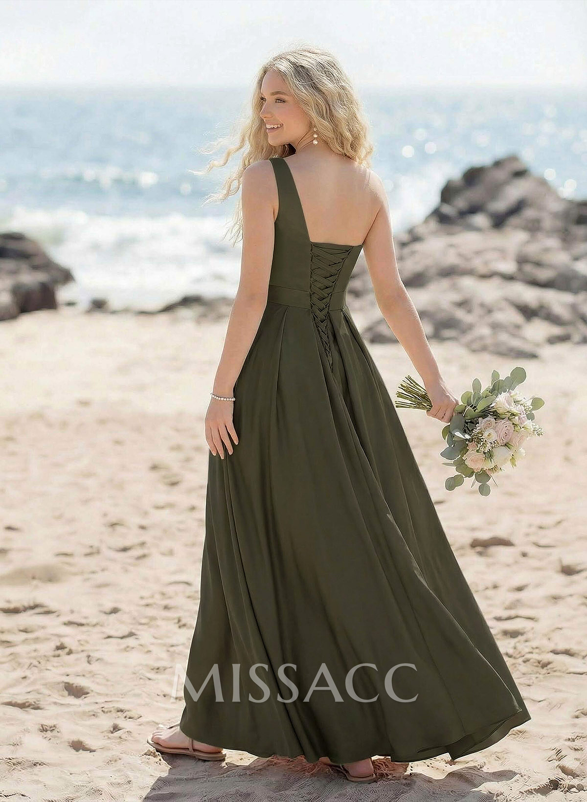 A-Line One-Shoulder Acetate Satin Bridesmaid Dresses With High Split A-Line One-Shoulder Acetate Satin Bridesmaid Dresses With High Split