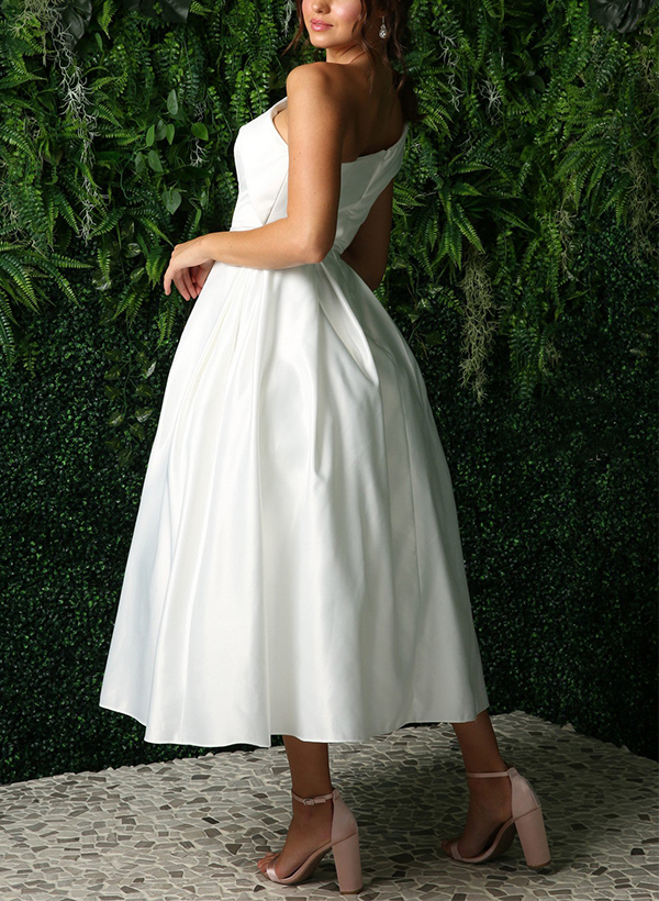A-Line One-Shoulder Sleeveless Satin(Non-Stretch) Bridesmaid Dresses