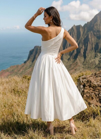 A-Line One-Shoulder Sleeveless Satin(Non-Stretch) Bridesmaid Dresses