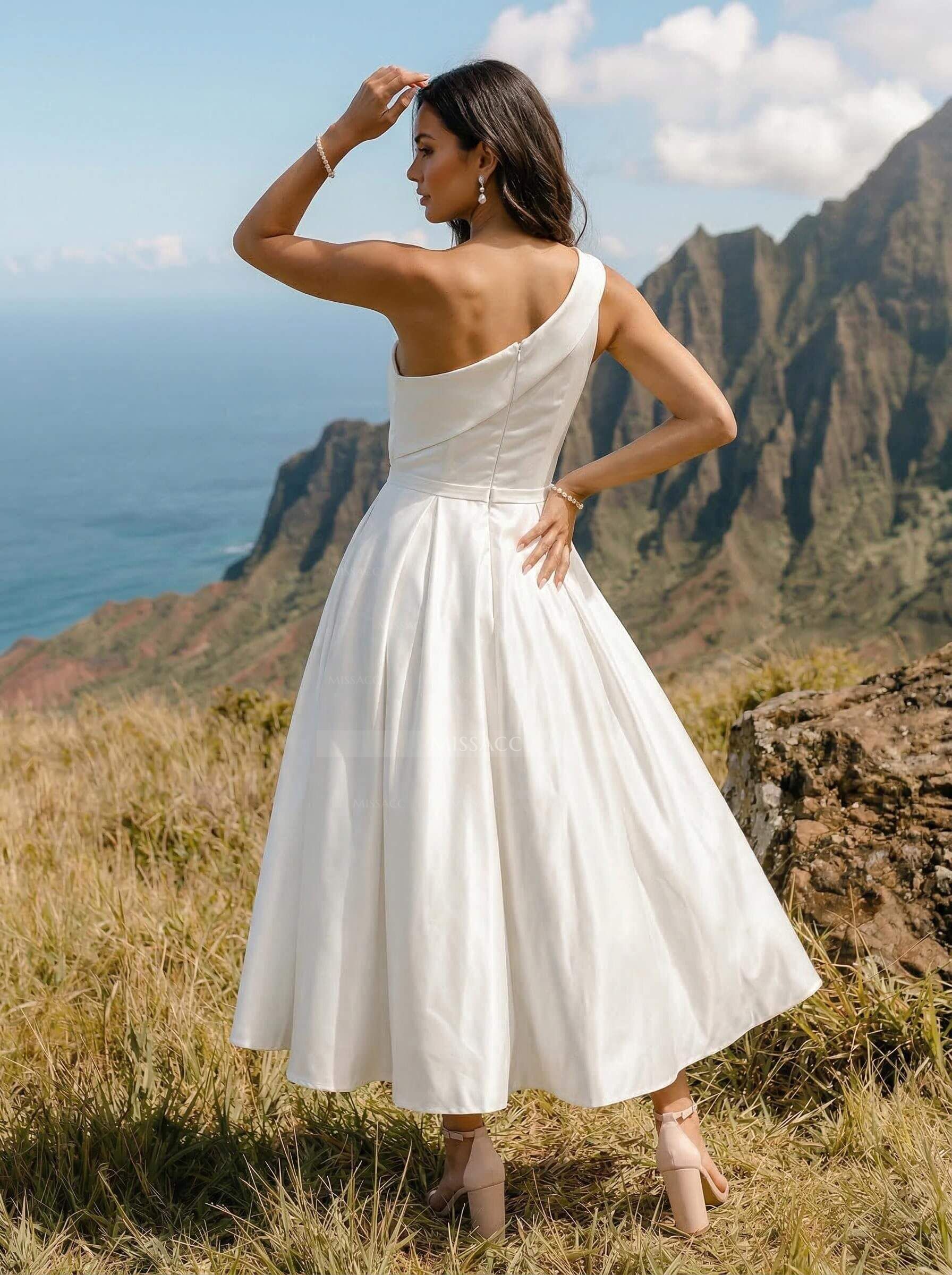 A-Line One-Shoulder Sleeveless Satin(Non-Stretch) Bridesmaid Dresses