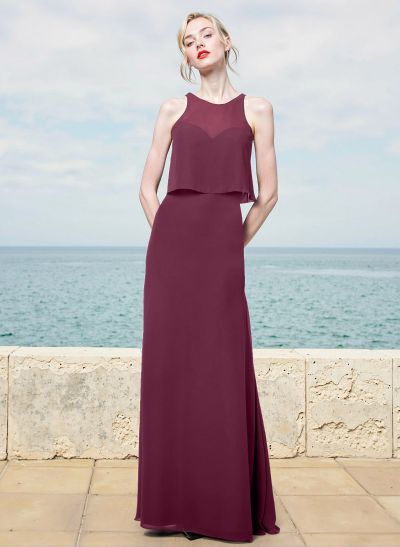 Sheath/Column Chiffon(Non-Stretch) Bridesmaid Dresses With Back Hole