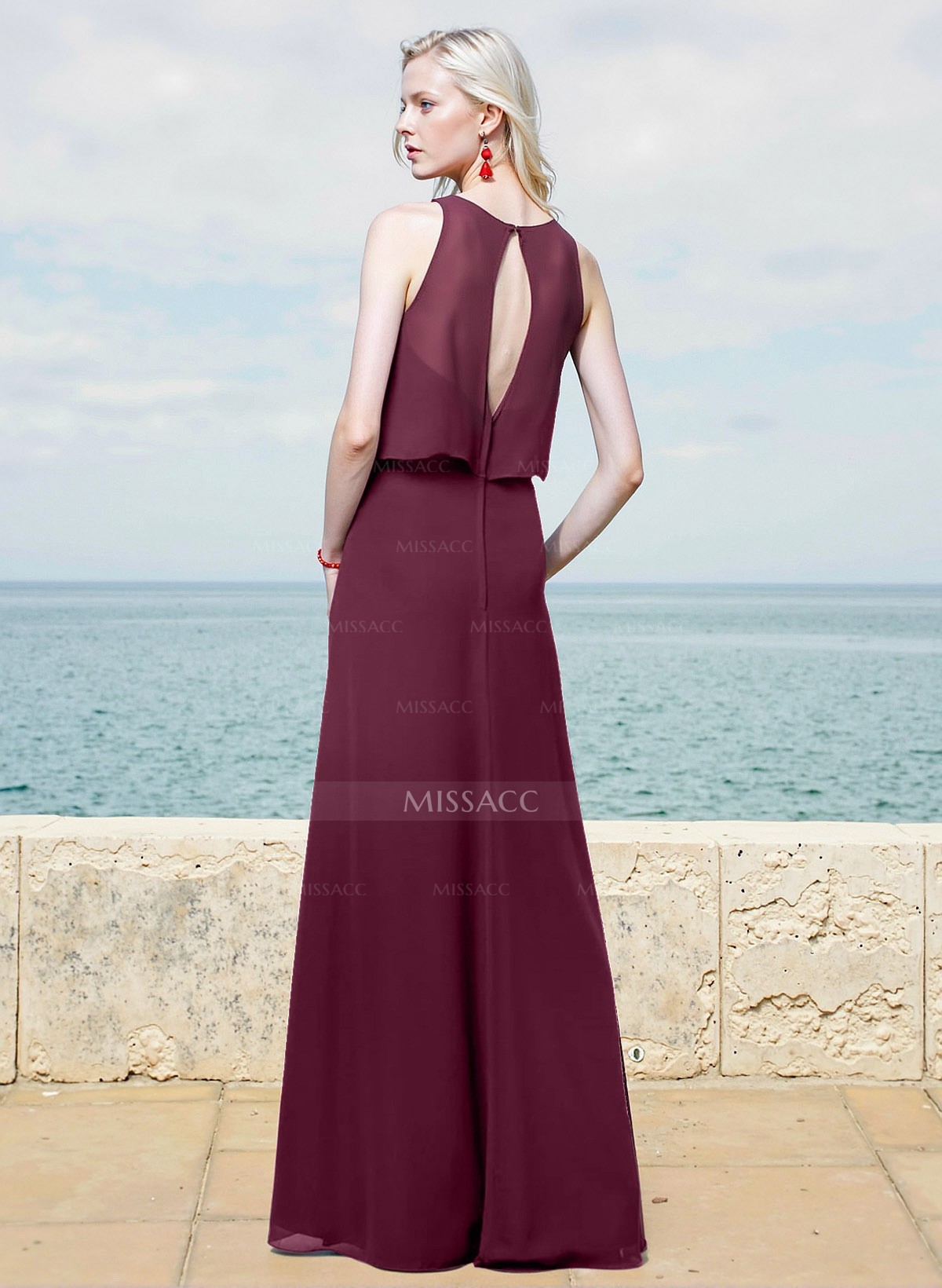 Sheath/Column Chiffon(Non-Stretch) Bridesmaid Dresses With Back Hole