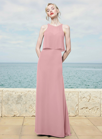 Sheath/Column Chiffon(Non-Stretch) Bridesmaid Dresses With Back Hole