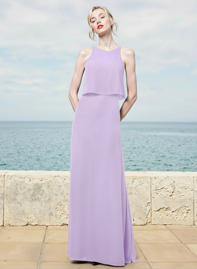 Sheath/Column Chiffon(Non-Stretch) Bridesmaid Dresses With Back Hole