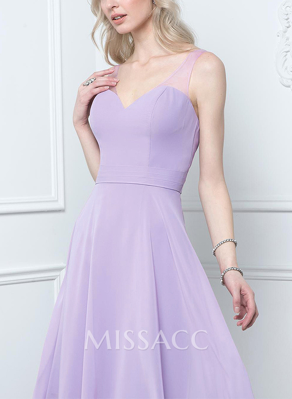 A-Line V-Neck Sleeveless Tea-Length Chiffon(Non-Stretch)